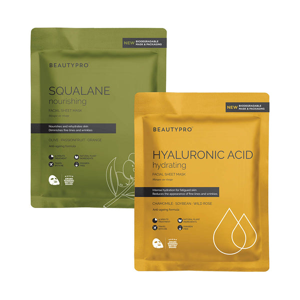 Two yellow and green sheet face mask pouches