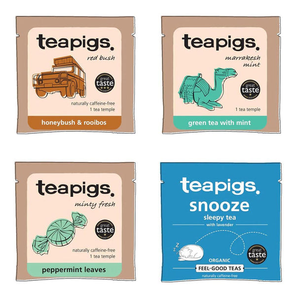 Four tea temple packets in various flavours