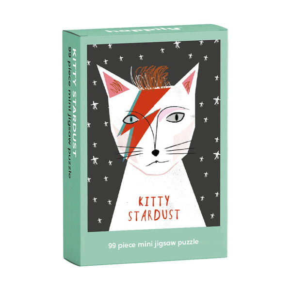 A gift box featuring a David Bowie inspired cat illustration called "Kitty Stardust"