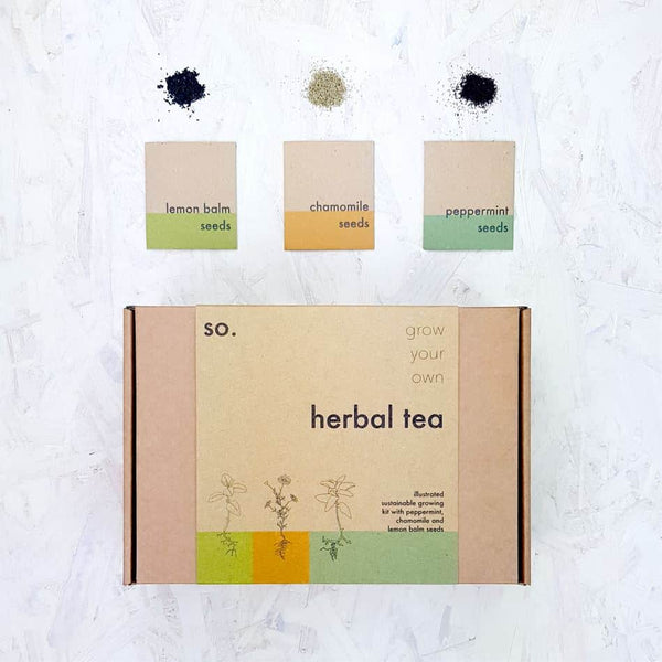 The packaging and seeds for a herbal tea garden