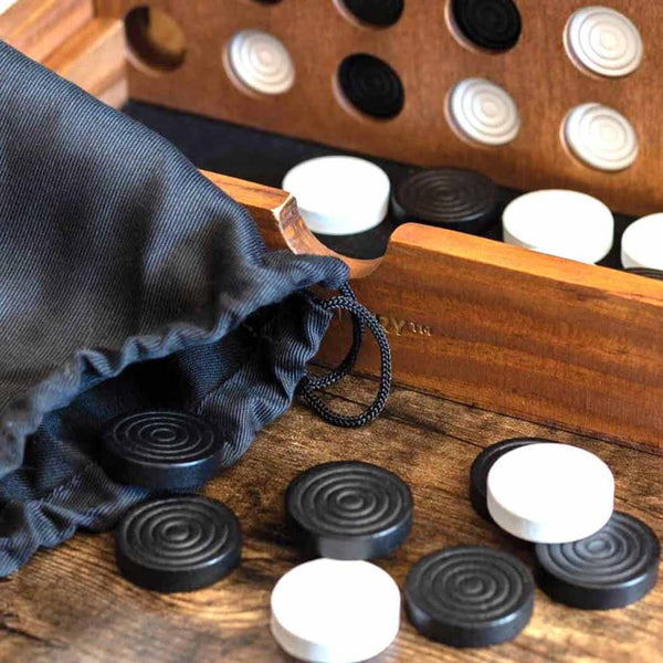 Counters spilling out of a black bag