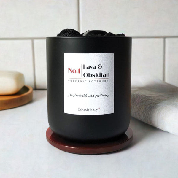 A lava rock essential oil diffuser in a bathroom