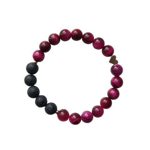 Pink tigers eye & heart diffuser bracelet, with essential oil
