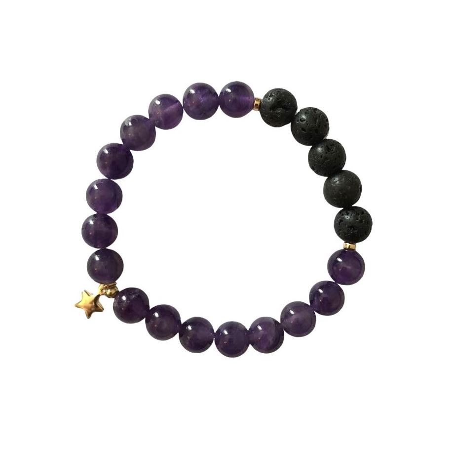 A puple amethyst stone and gold star bracelet