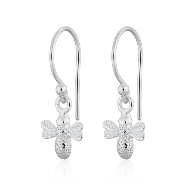 Two Silver Bee Dangle Earrings On A White Background