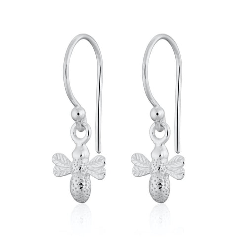 Two Silver Bee Dangle Earrings On A White Background