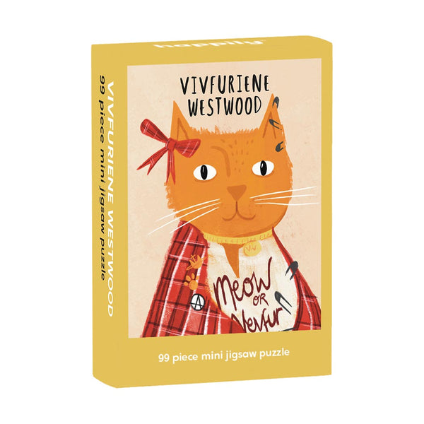 A gift box with a Vivienne Westwood inspired cat illustration