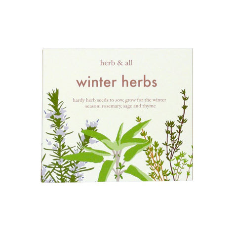 The packaging for a Winter herbs seed box