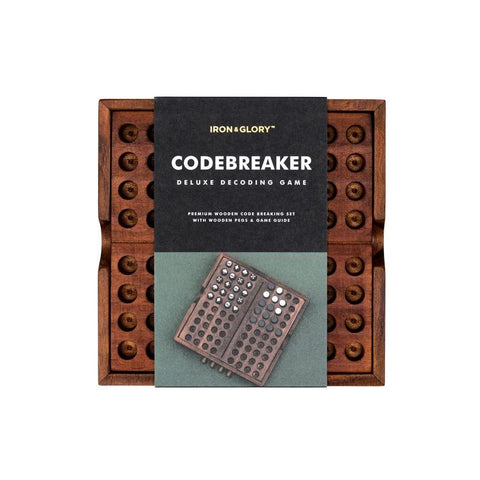 Wooden codebreaker game in its packaging