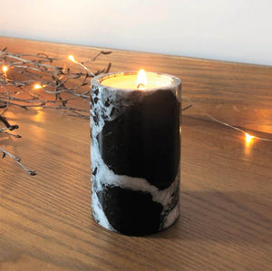 Black Marble Candle With Festive Lights