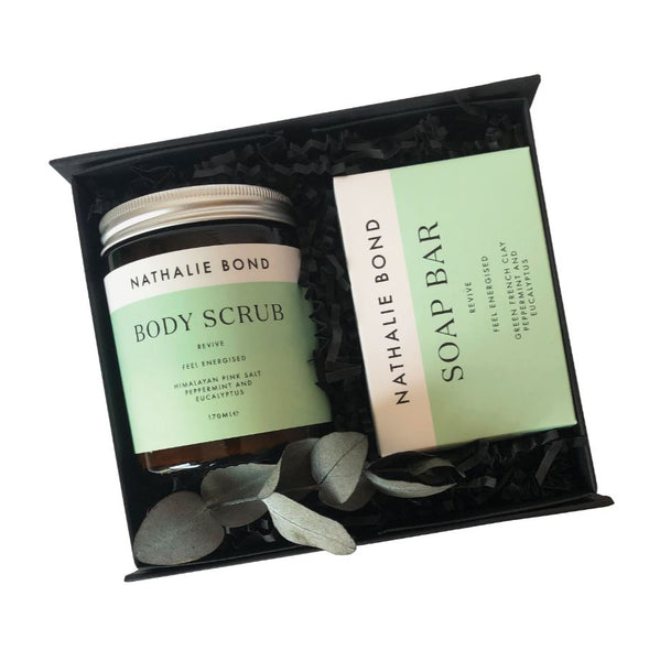 "Revive" luxury shower gift set - peppermint & eucalyptus body scrub & soap bar