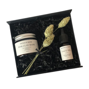 Luxury skin care gift set - natural pink clay face mask & face oil