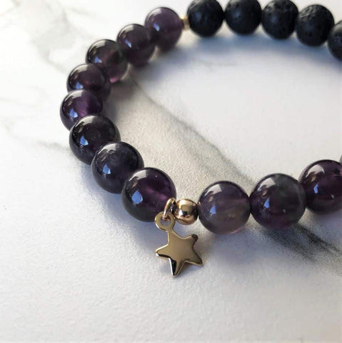 Purple amethyst & star diffuser bracelet, with essential oil