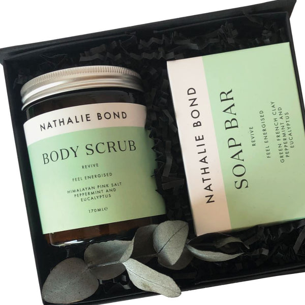 "Revive" luxury shower gift set - peppermint & eucalyptus body scrub & soap bar