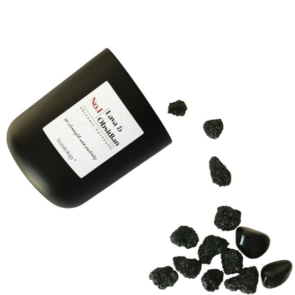 Lava rocks spilling out of a volcanic potpourri essential oil diffuser